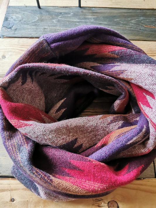 Foulard d'hiver - Lainage boho mauve rouge