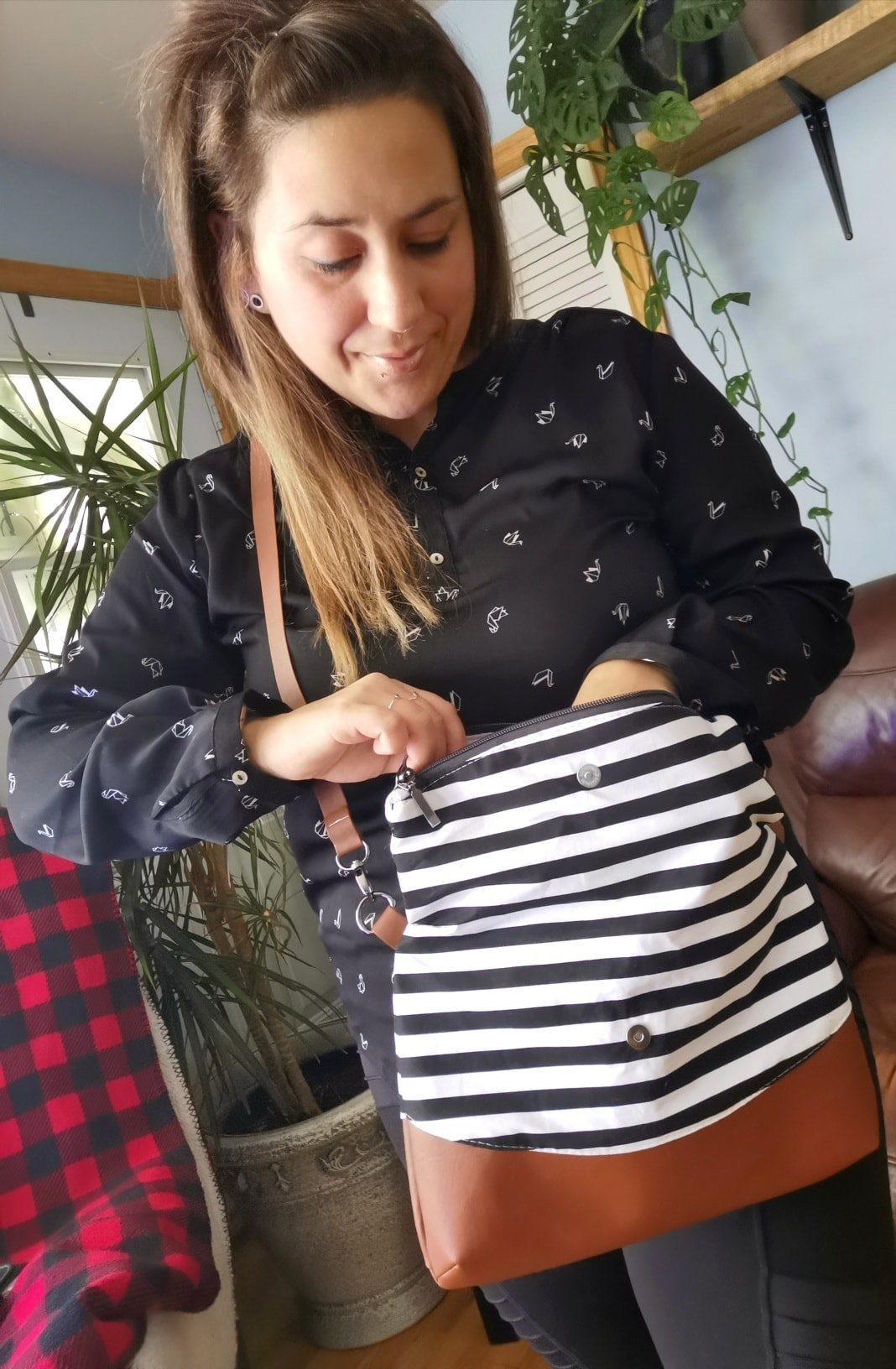 INDRI - Boho cognac, crème et noir