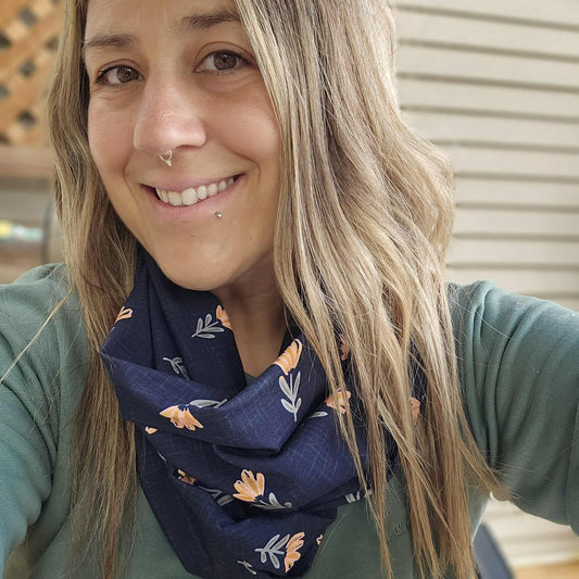 Prêt à partir - Foulard infini Fleurs sur marine