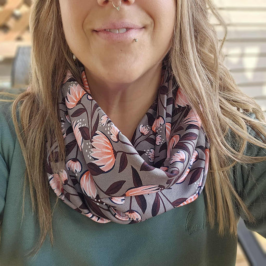 Prêt à partir - Foulard infini fleurs sur olive