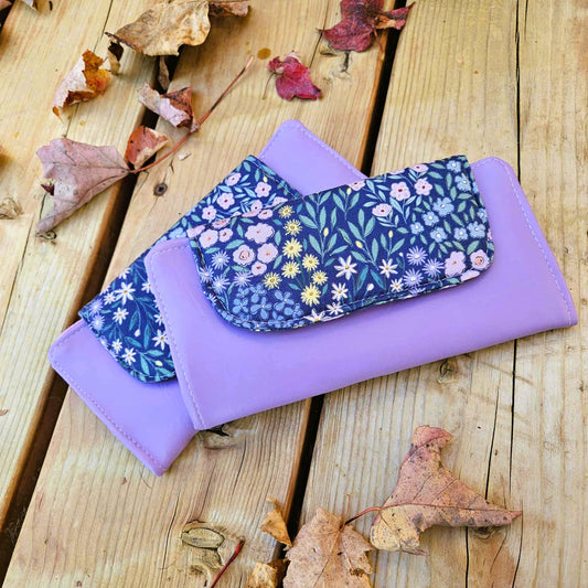 Portefeuille compact 6 espaces - Fleuri lilas