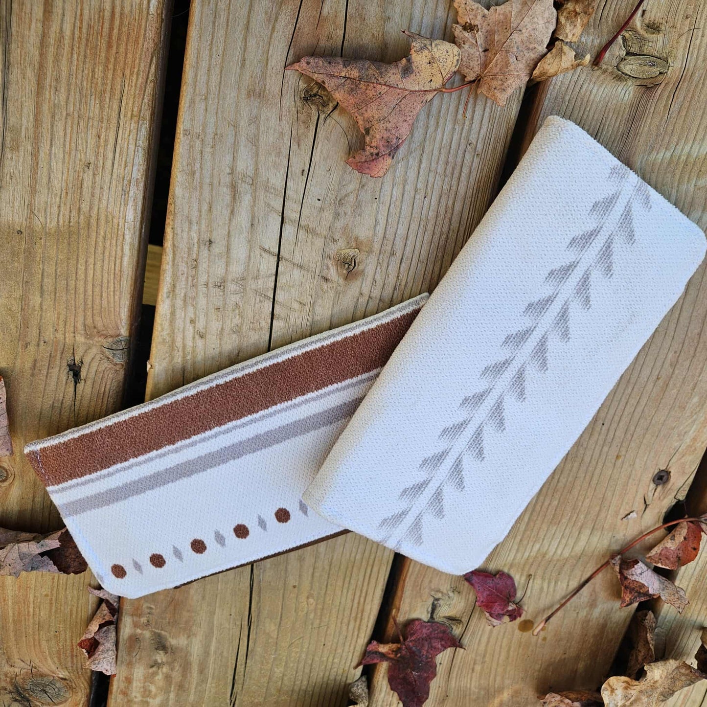 Portefeuille compact 6 espaces - Boho blanc et cognac