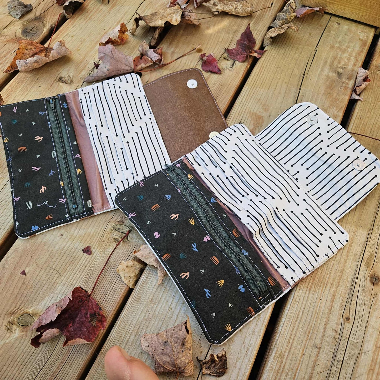 Portefeuille compact 6 espaces - Boho blanc et cognac