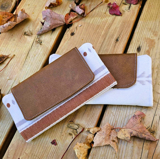 Portefeuille compact 6 espaces - Boho blanc et cognac