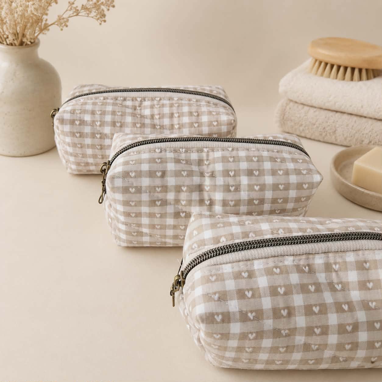 Trousse - Coeur beige