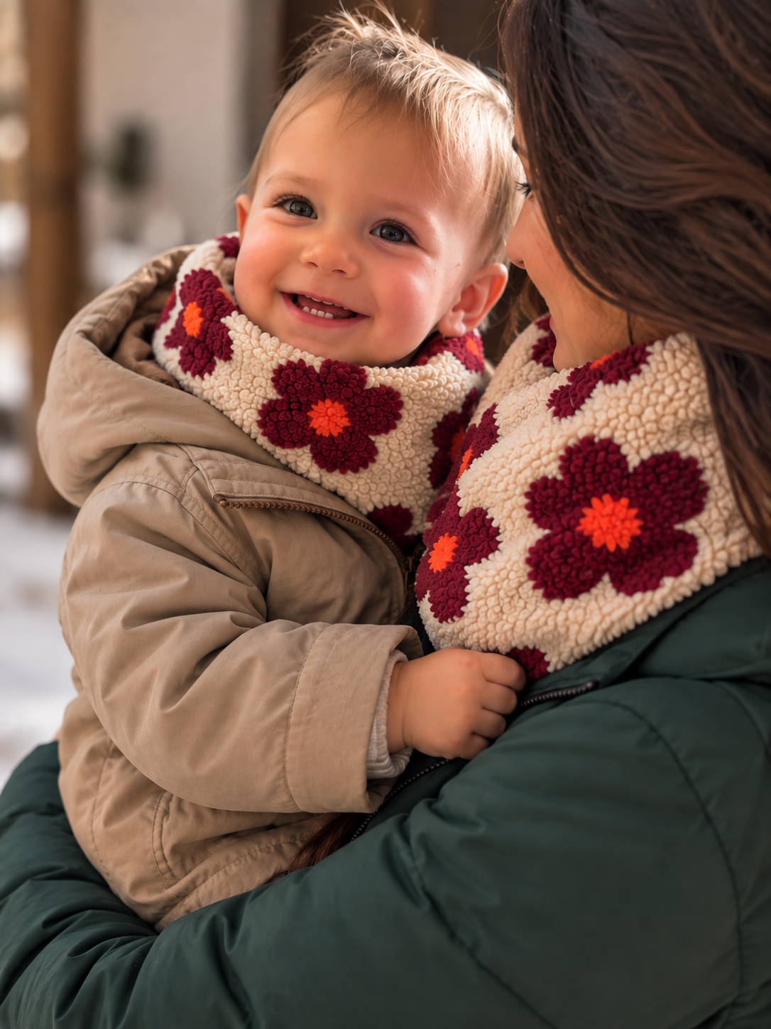 Cache cou - ENFANT twinning - tricot avec fleurs funky