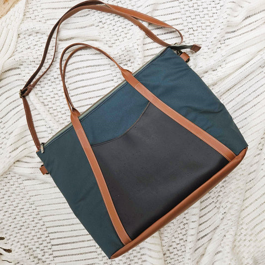 Nouveau modèle Vert forêt, noir et cognac - trio de couleurs - Sac à couches ou ordinateur