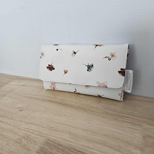 Prêt à partir - Portefeuille 12 espaces - Fleurs sur blanc
