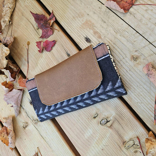 Portefeuille compact 12 espaces - Boho noir et cognac