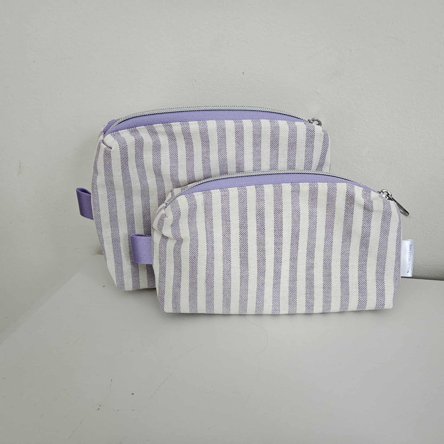 Trousse ligné mauve et écru