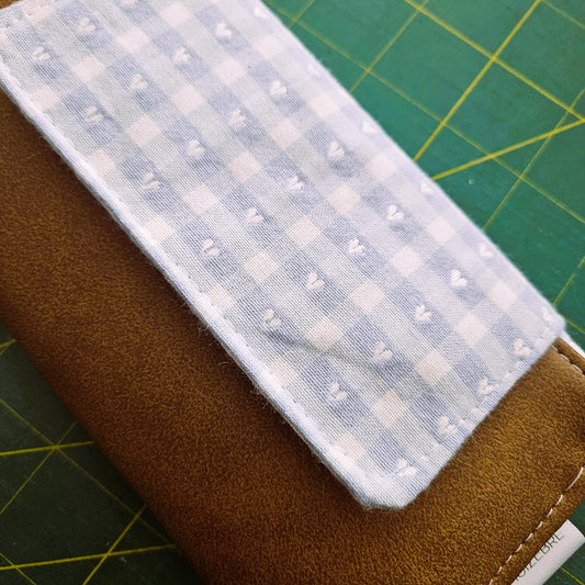 Portefeuille compact - 12 espaces - Coeurs sur bleu et cuirette