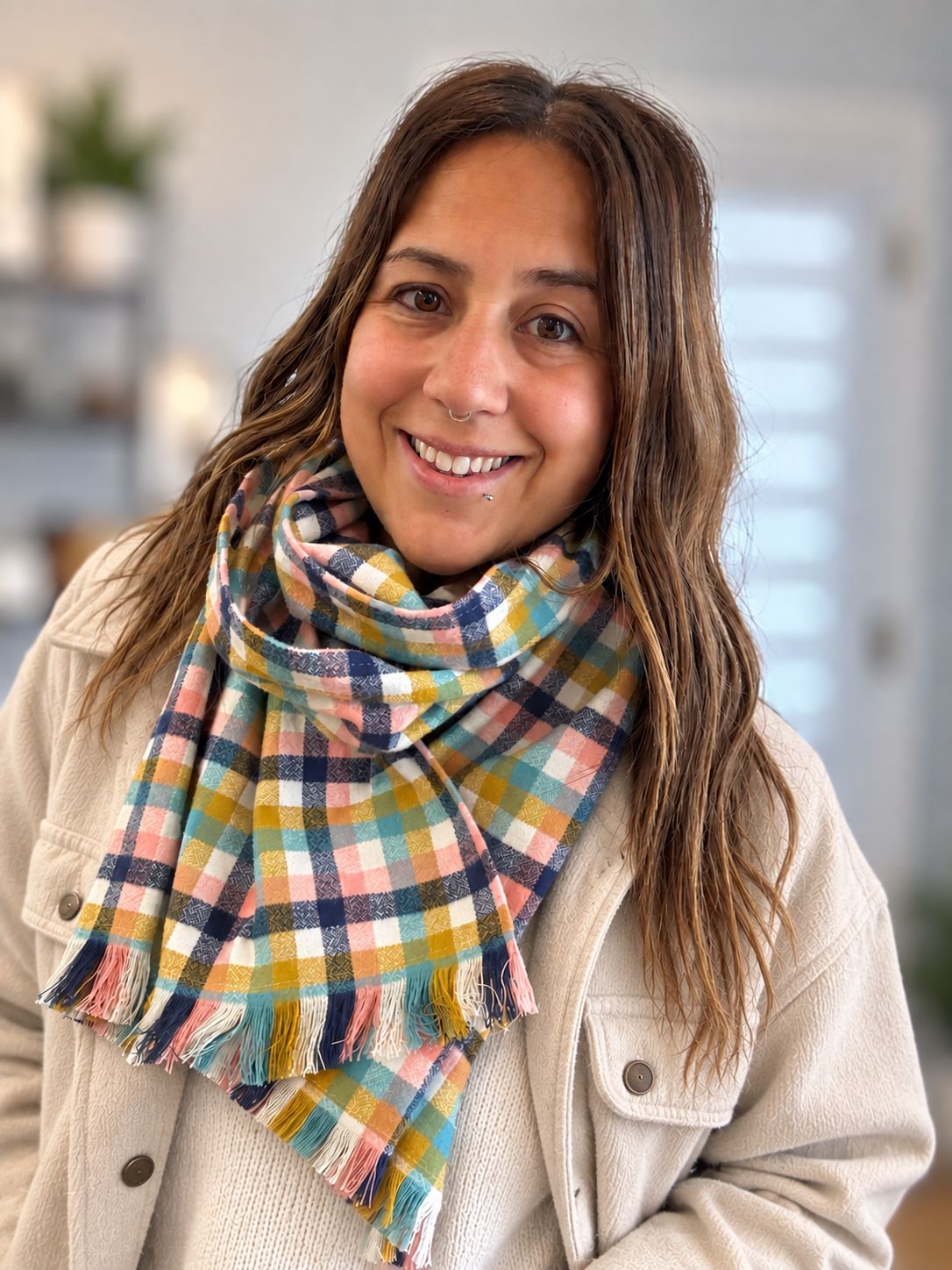 Foulard automne hiver - carreaux colorés