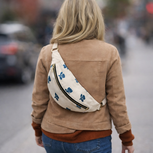 Sac de taille - Écru et fleurs marine