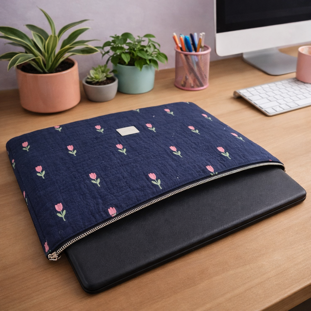 Étui matelassé à portable ou tablette - tulipes