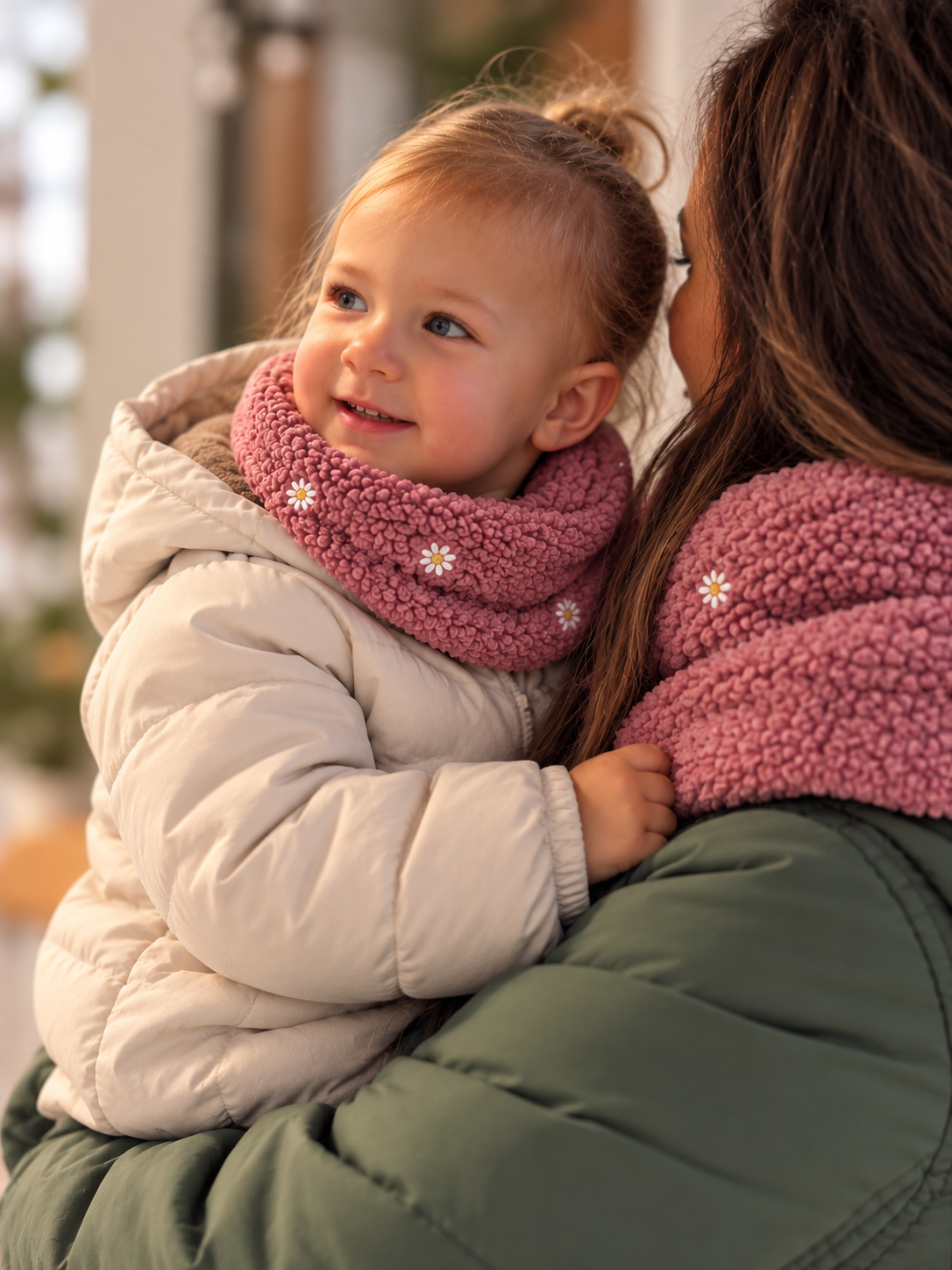Foulard d'hiver - tricot avec broderie marguerites