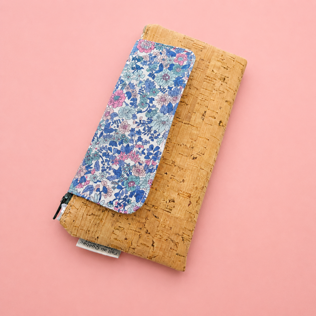 Portefeuille compact - 12 espaces - Fleurs en liberté bleu et rose