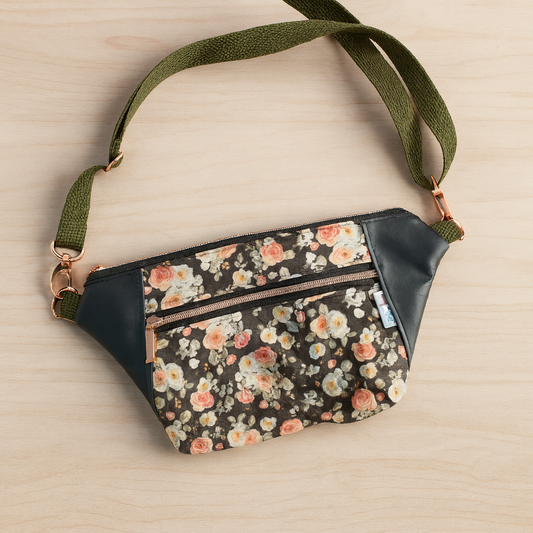 Prêt à partir - Sac banane/bandoulière - Fleuri sur noirceur