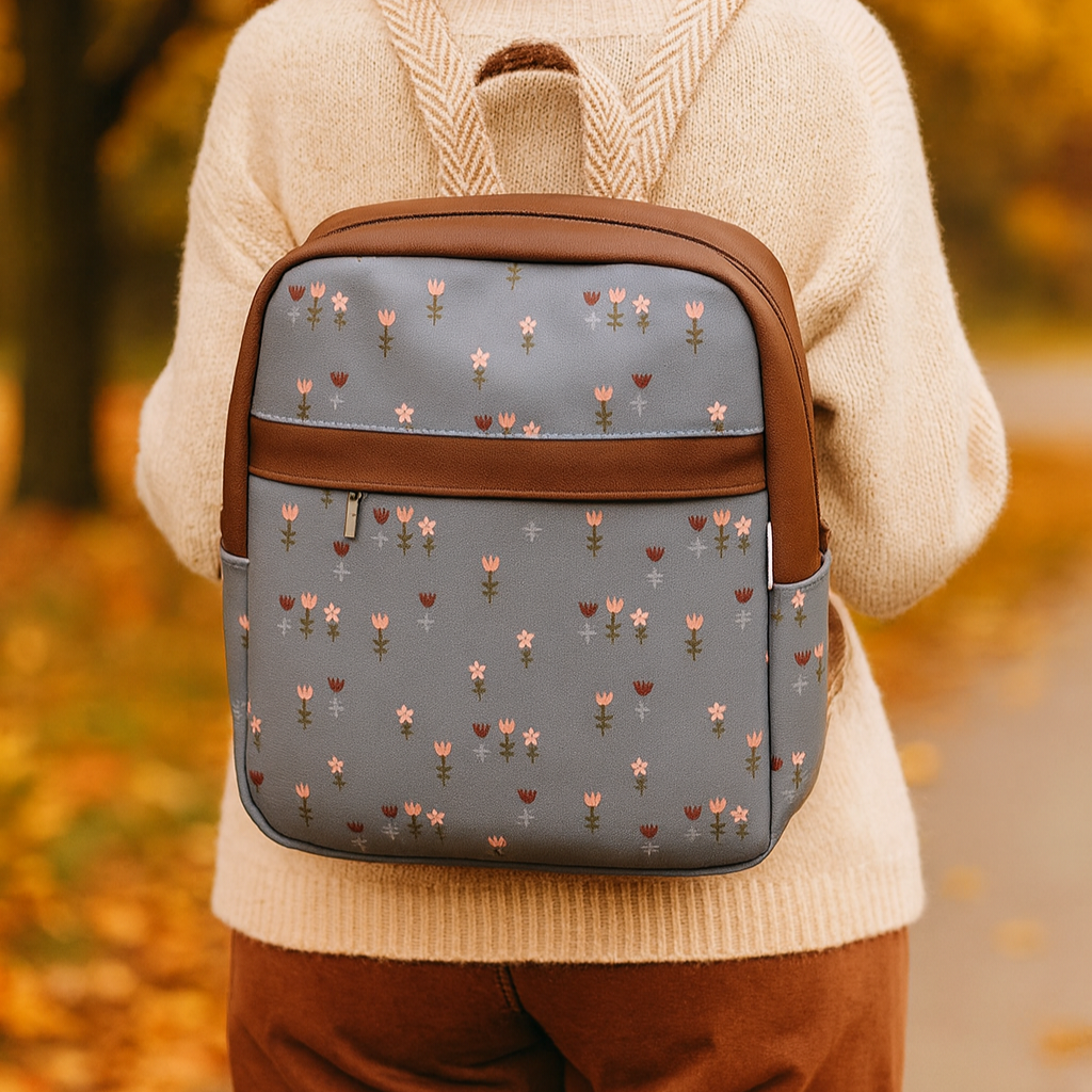 Sac à dos - Modèle Athéna 2.0 - Fleurs sur sauge